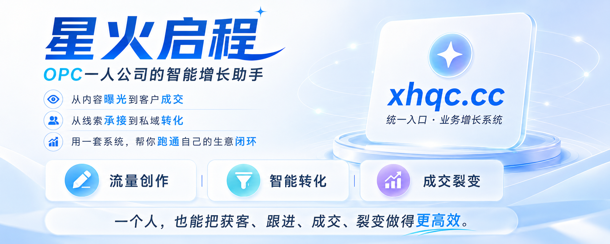 星火启程 OPC 一人公司的智能增长助手说明图
